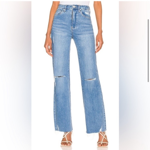Blank NYC The Franklin Ribcage Wide Leg Jeans in Sunset Rider Distressed Blue - Picture 3 of 8